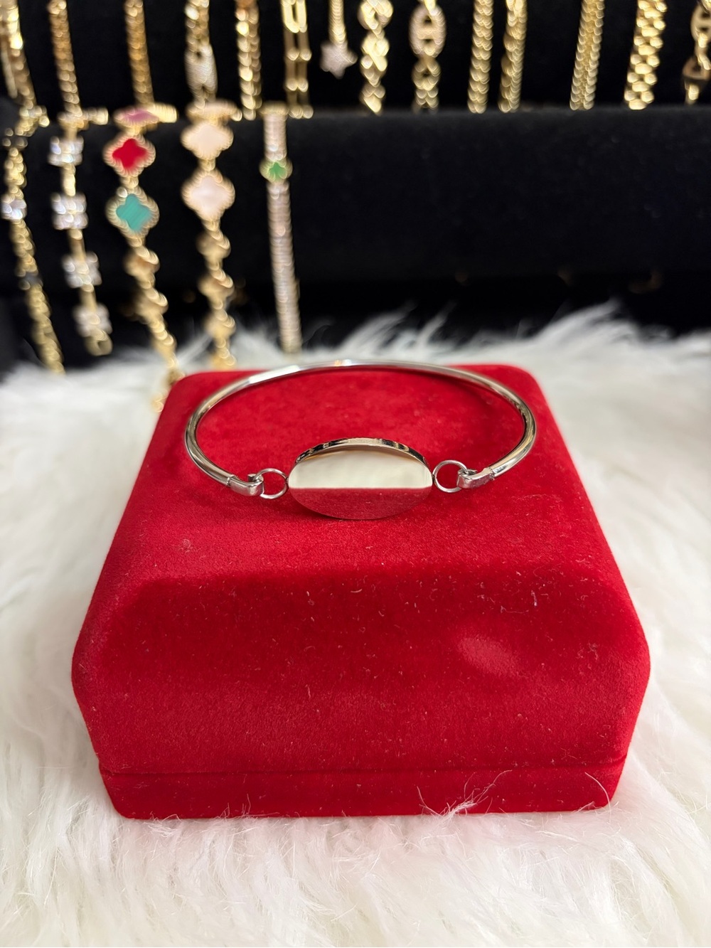 Sterling Silver Oval ID Bangle Bracelet - Classic Silver Women's Jewelry